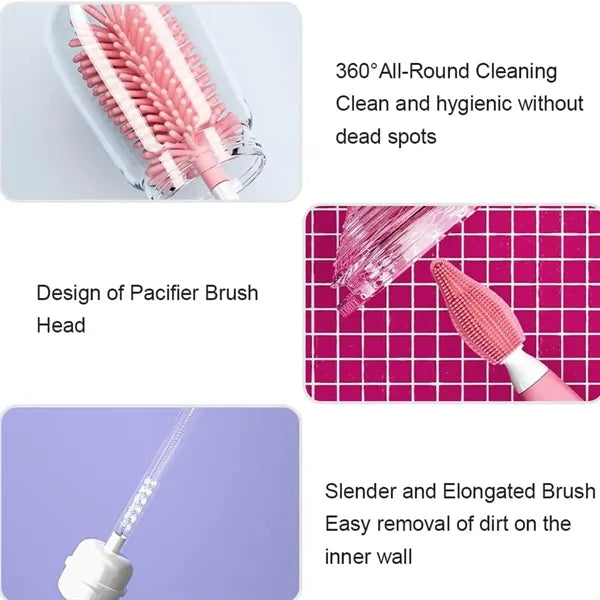 4-in-1 BPA-Free Soft Silicone Baby Bottle Teat Brush Set