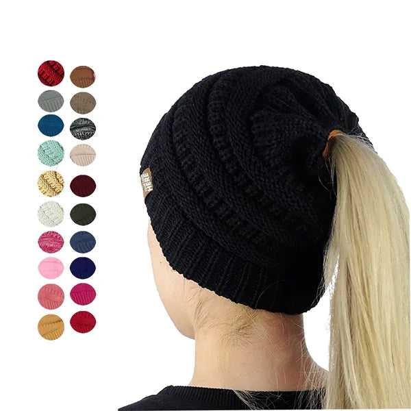 Women Knitted High Bun Ponytail Beanie Hat