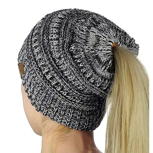 Women Knitted High Bun Ponytail Beanie Hat
