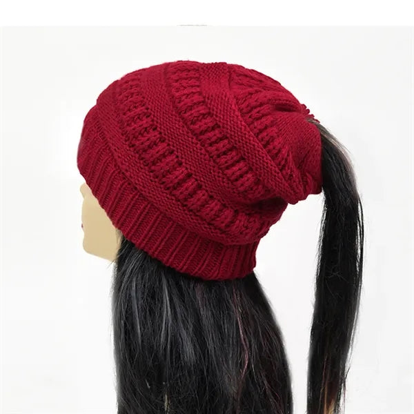 Women Knitted High Bun Ponytail Beanie Hat