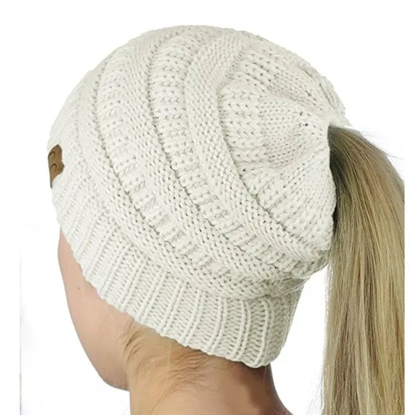 Women Knitted High Bun Ponytail Beanie Hat