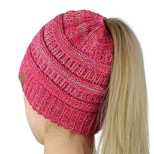 Women Knitted High Bun Ponytail Beanie Hat
