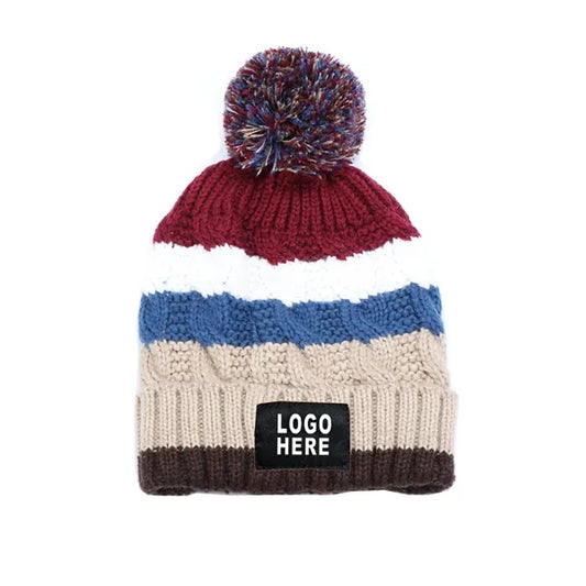 Chunky Soft Stretch Cable Knit Beanie Hat w/ Pom