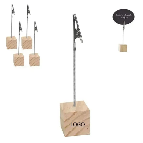 Sign Holder With Alligator Clip And Wood Base
