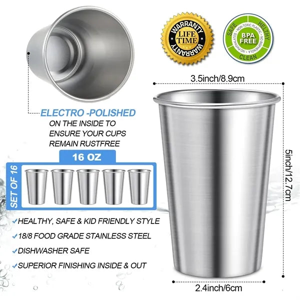 16 Oz Single Wall Stainless Steel Cup