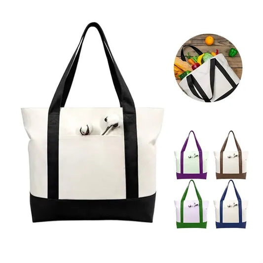 Canvas Tote Bag with an External Pocket