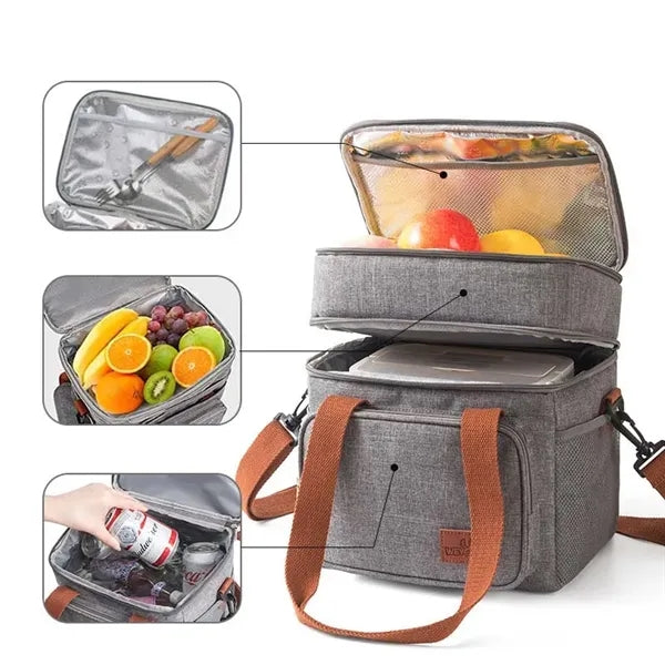 Double Deck Insulated Tote Lunch Bag
