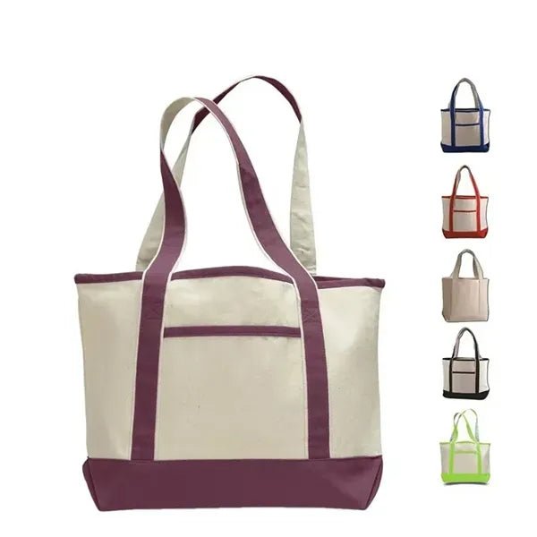 Two-Tone Canvas Tote Bags with Front Pocket