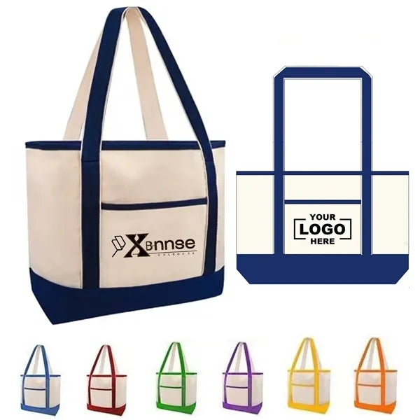 Two-Tone Canvas Tote Bags with Front Pocket
