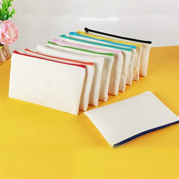 Portable multifunctional canvas zipper stationery makeup bag