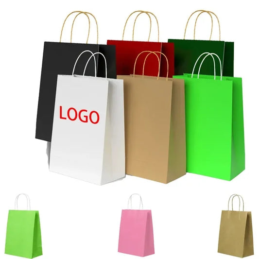 Brown Paper with Handles Kraft Shopping Bags
