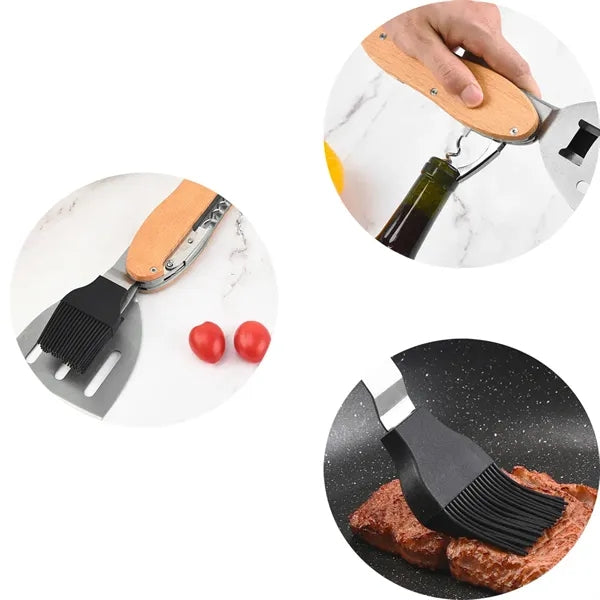 5 Piece BBQ Multi-Tool Spatula Fork Brush