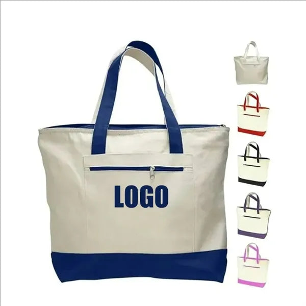 12 Oz. Cotton Canvas Zippered Boat Tote