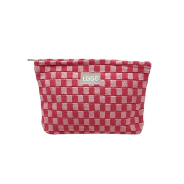 Large Checkered Canvas Cosmetic Bag