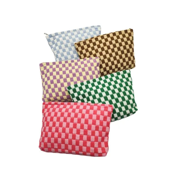 Large Checkered Canvas Cosmetic Bag