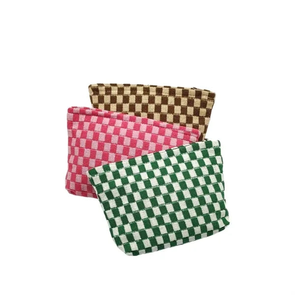 Large Checkered Canvas Cosmetic Bag