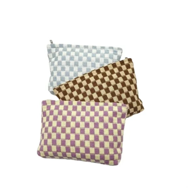 Large Checkered Canvas Cosmetic Bag