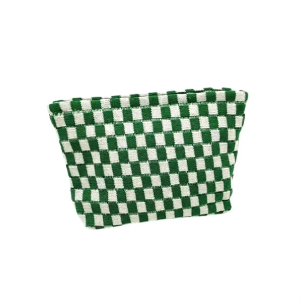 Large Checkered Canvas Cosmetic Bag