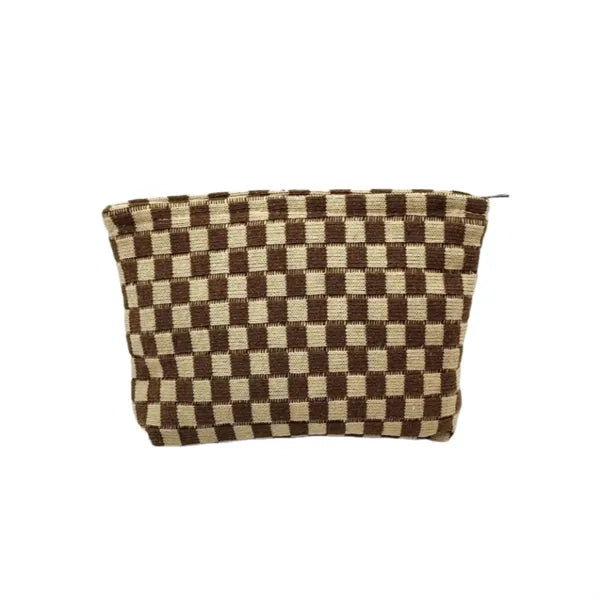 Large Checkered Canvas Cosmetic Bag