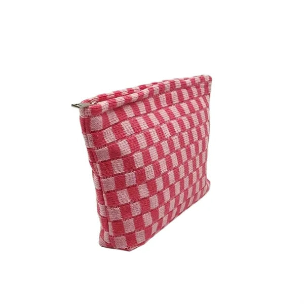 Large Checkered Canvas Cosmetic Bag