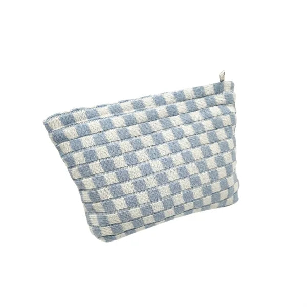 Large Checkered Canvas Cosmetic Bag
