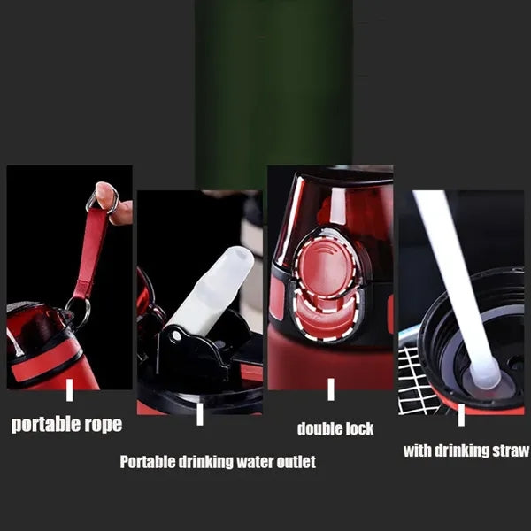 24oz Gym Sports Plastic Frosted Water Bottle w/ Starw & Rope