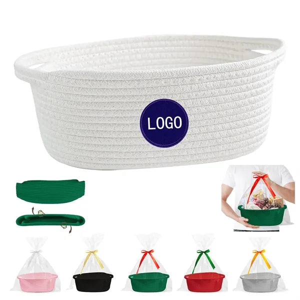 Small Woven Basket with Gift Bags and Ribbons