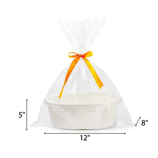 Small Woven Basket with Gift Bags and Ribbons