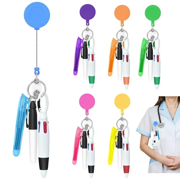 Nurse Pen Set Retractable Badge Holder W/ Highlighter
