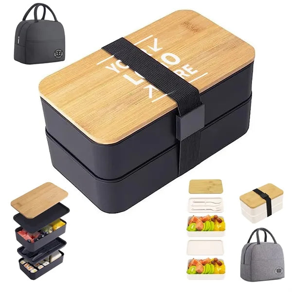40 oz Bamboo Lid Dual-Layer Bento Box W/ Bag