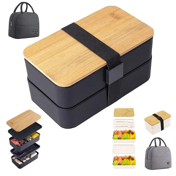 40 oz Bamboo Lid Dual-Layer Bento Box W/ Bag