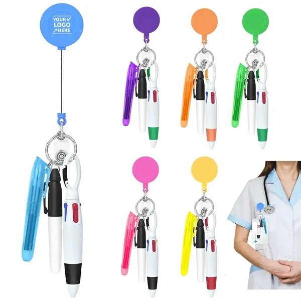 Nurse Pen Set Retractable Badge Holder W/ Highlighter
