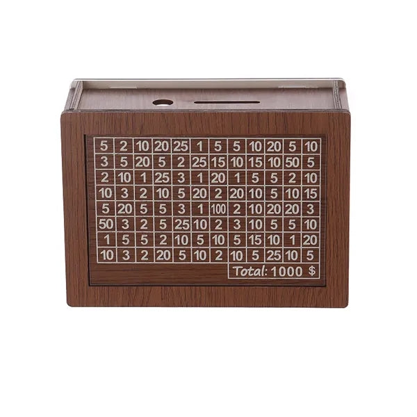 Target Amount Money Box With Counter Wooden Cash