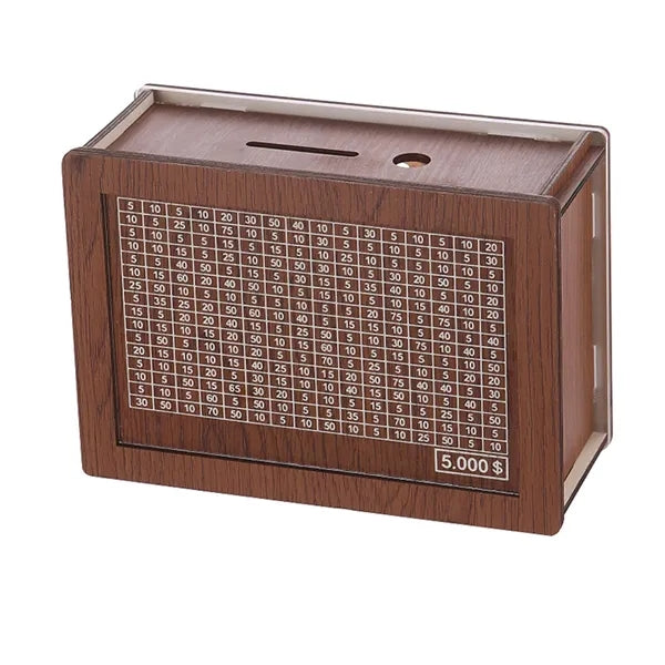 Target Amount Money Box With Counter Wooden Cash