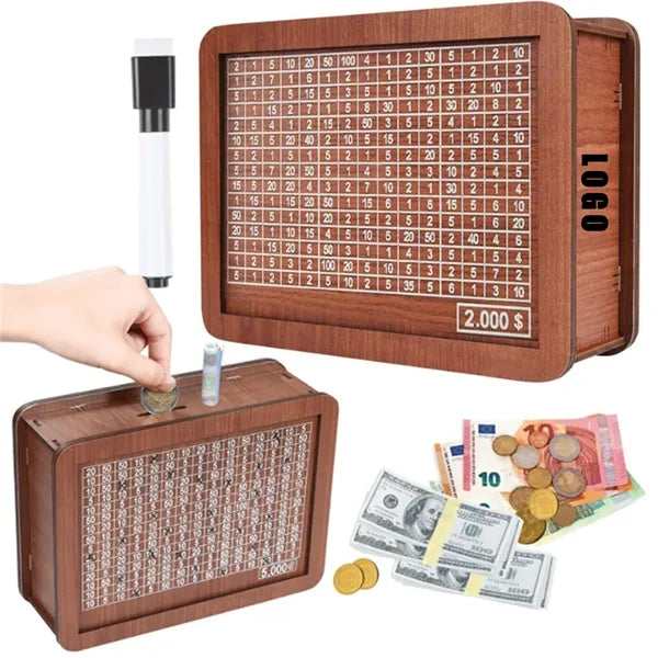 Target Amount Money Box With Counter Wooden Cash