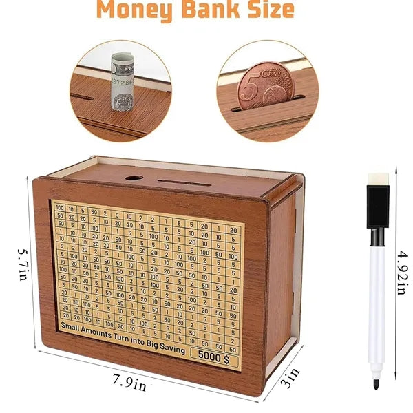 Target Amount Money Box With Counter Wooden Cash