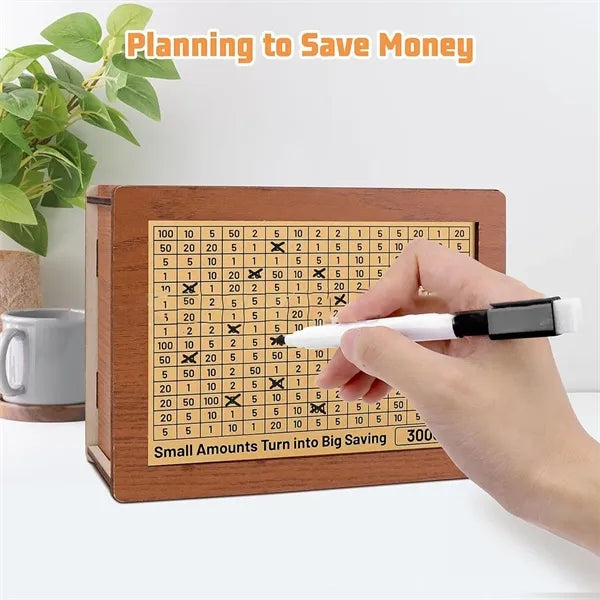 Target Amount Money Box With Counter Wooden Cash