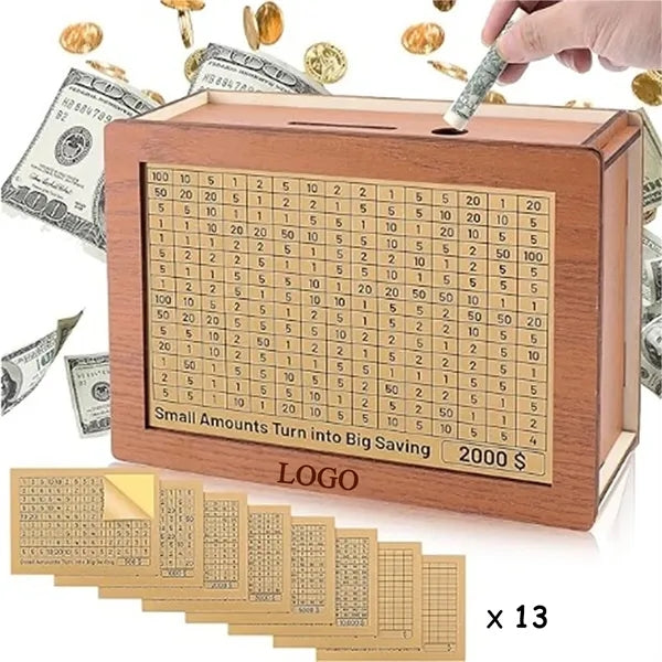 Target Amount Money Box With Counter Wooden Cash