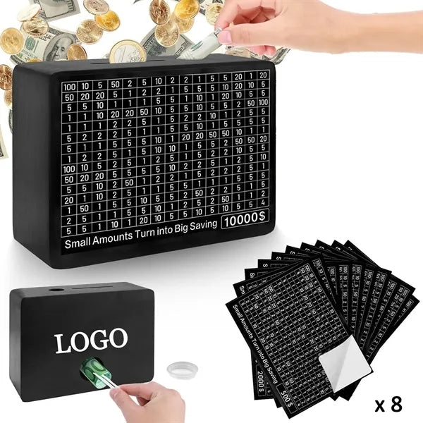 Target Amount Money Box With Counter Wooden Cash