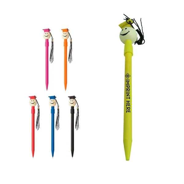 Graduation Cap Fringe Smiley Face Round Ball Pen