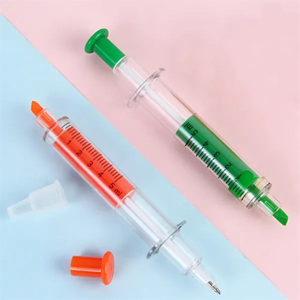 Syringe Ball Pens With Highlighter