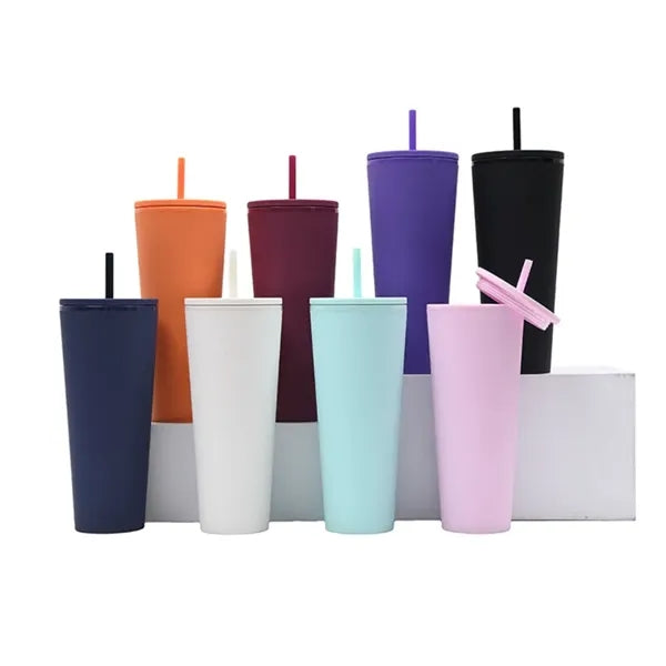 24oz Plastic Double Wall Skinny Straw Tumbler