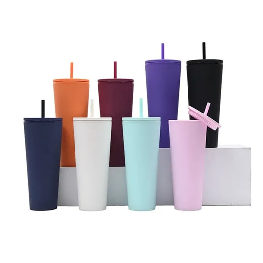 24oz Plastic Double Wall Skinny Straw Tumbler