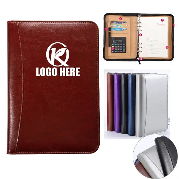 A5 Pu Leather Notebook Binder with Zippered Padfolio