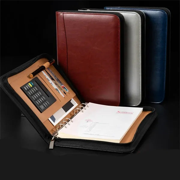 A5 Pu Leather Notebook Binder with Zippered Padfolio