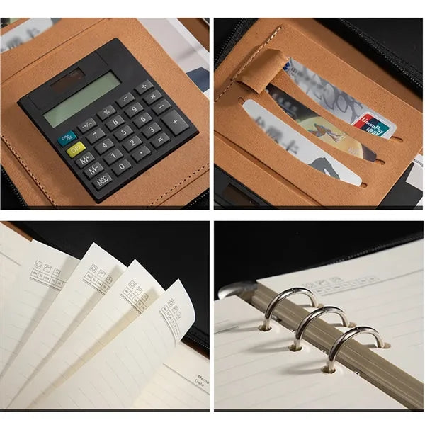 A5 Pu Leather Notebook Binder with Zippered Padfolio
