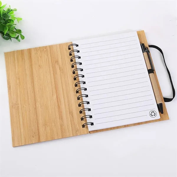 ECO-Friendly Spiral Bamboo Cover Notebook with pen