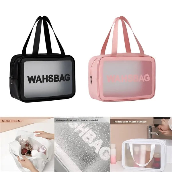 Matte Translucent Toiletry Bag with Handle Makeup Cosmetic O