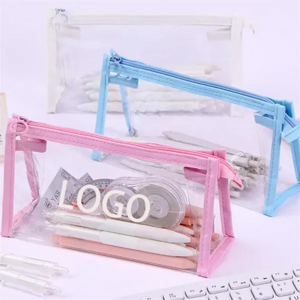 Triangular Base Transparent PVC Waterproof Pencil Pouch