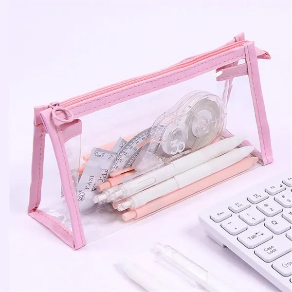 Triangular Base Transparent PVC Waterproof Pencil Pouch